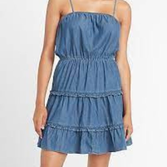 NWT Denim Square Neck Tiered Mini Dress size M (318) - Picture 1 of 3